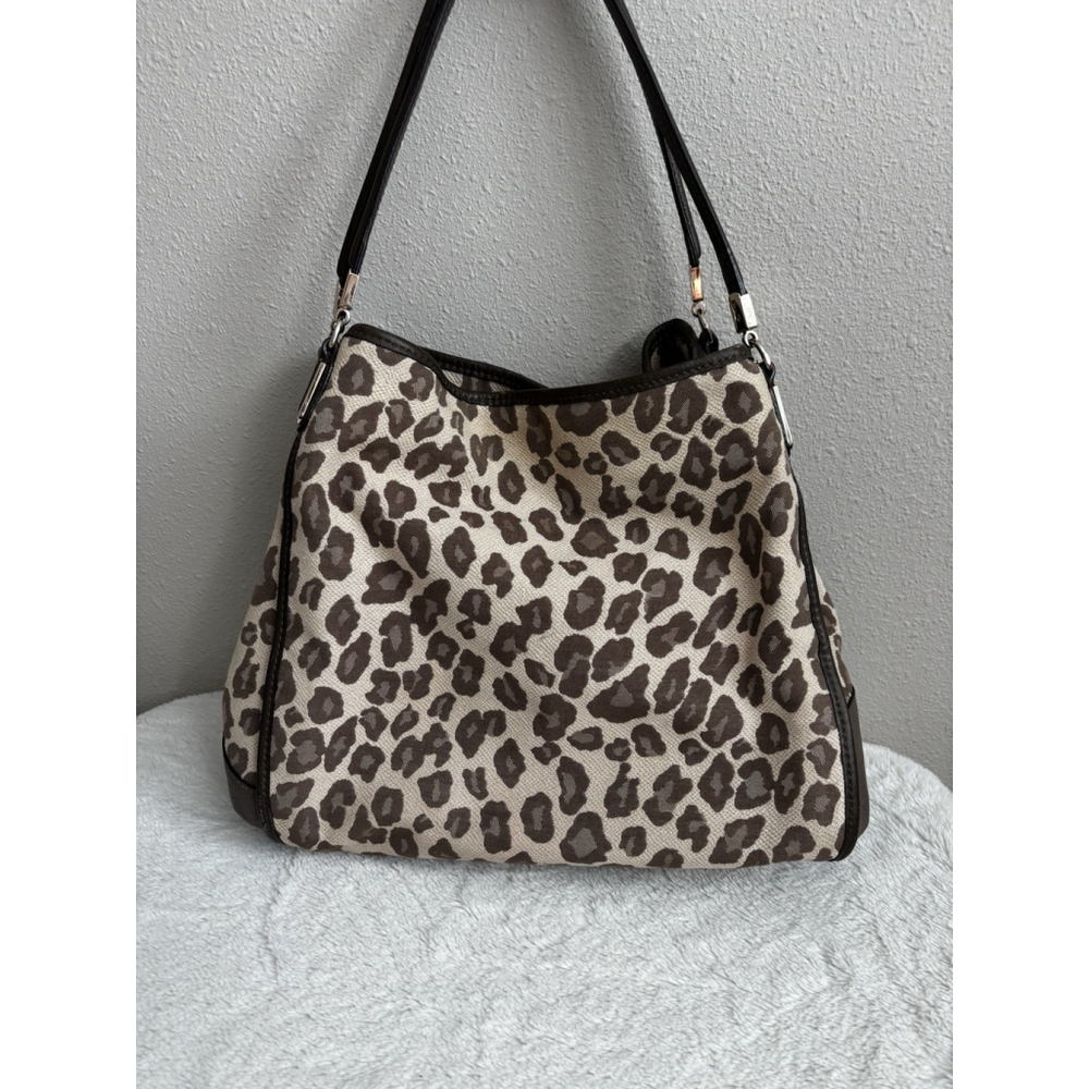 Coach Madison Phoebe Chenille Tan Brown Leopard Print Hobo Tote Bag